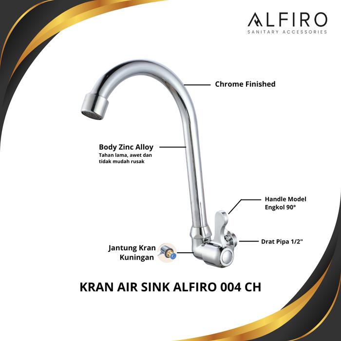Kran Air Alfiro 004 CH – Kran Dapur, Chrome Elegan, Putar Fleksibel, Kuat Tahan Lama