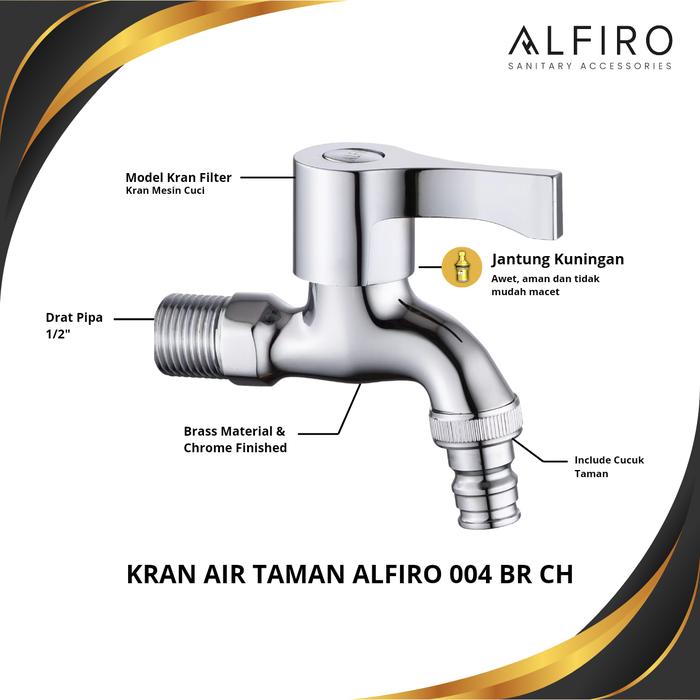 Kran Alfiro 004 BR CH – Kran Mesin Cuci/Outdoor Brass 1/2 Inch, Kran Taman Berkualitas, Kuat, Tahan Lama.