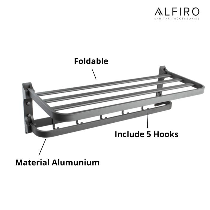 Towel Rack Alfiro 01 GG - Rak Handuk Alumunium, Abu Abu, 5 Slot gantungan. - Gambar 2