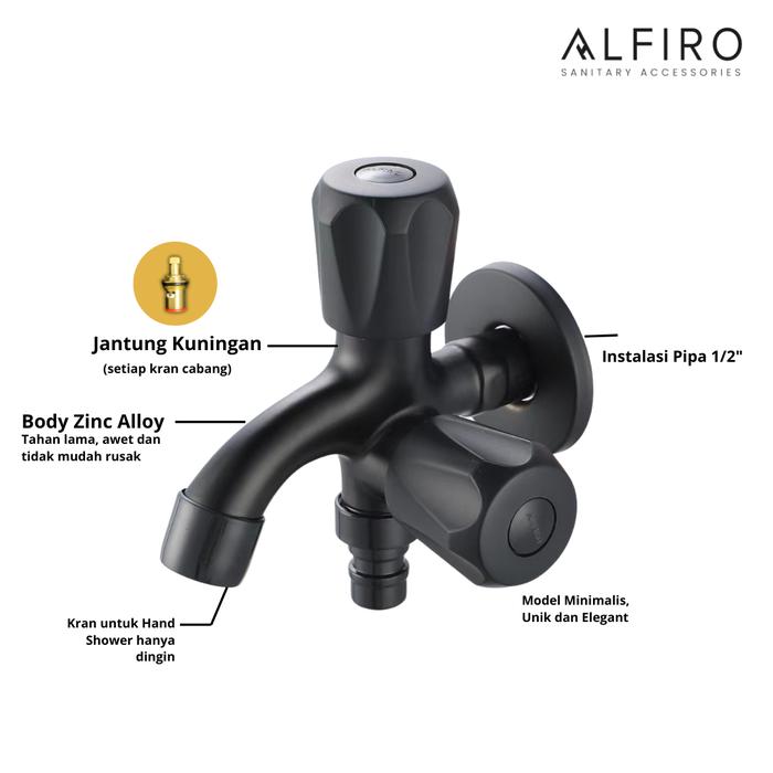Kran Cabang Alfiro 001 BK – Warna Hitam untuk Shower dan Wastafel, Elegan, Minimalis, Kuat. - Gambar 2