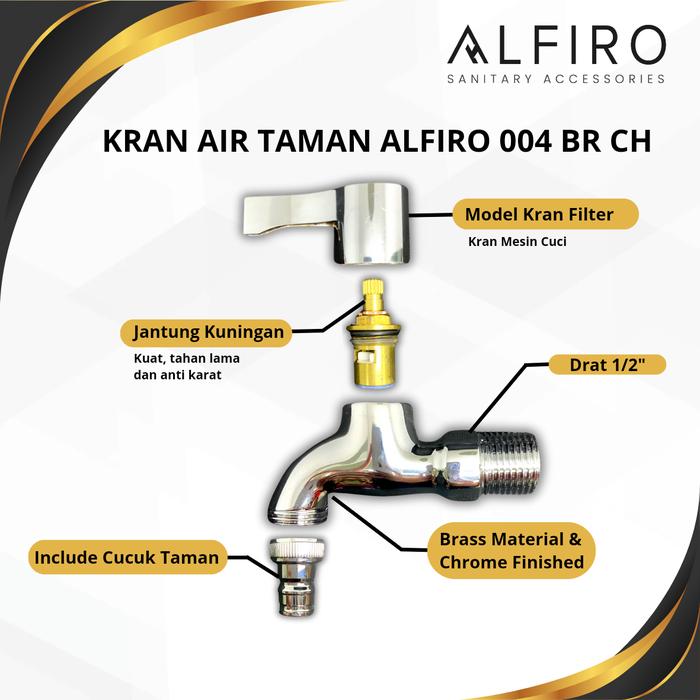 Kran Alfiro 004 BR CH – Kran Mesin Cuci/Outdoor Brass 1/2 Inch, Kran Taman Berkualitas, Kuat, Tahan Lama. - Gambar 4